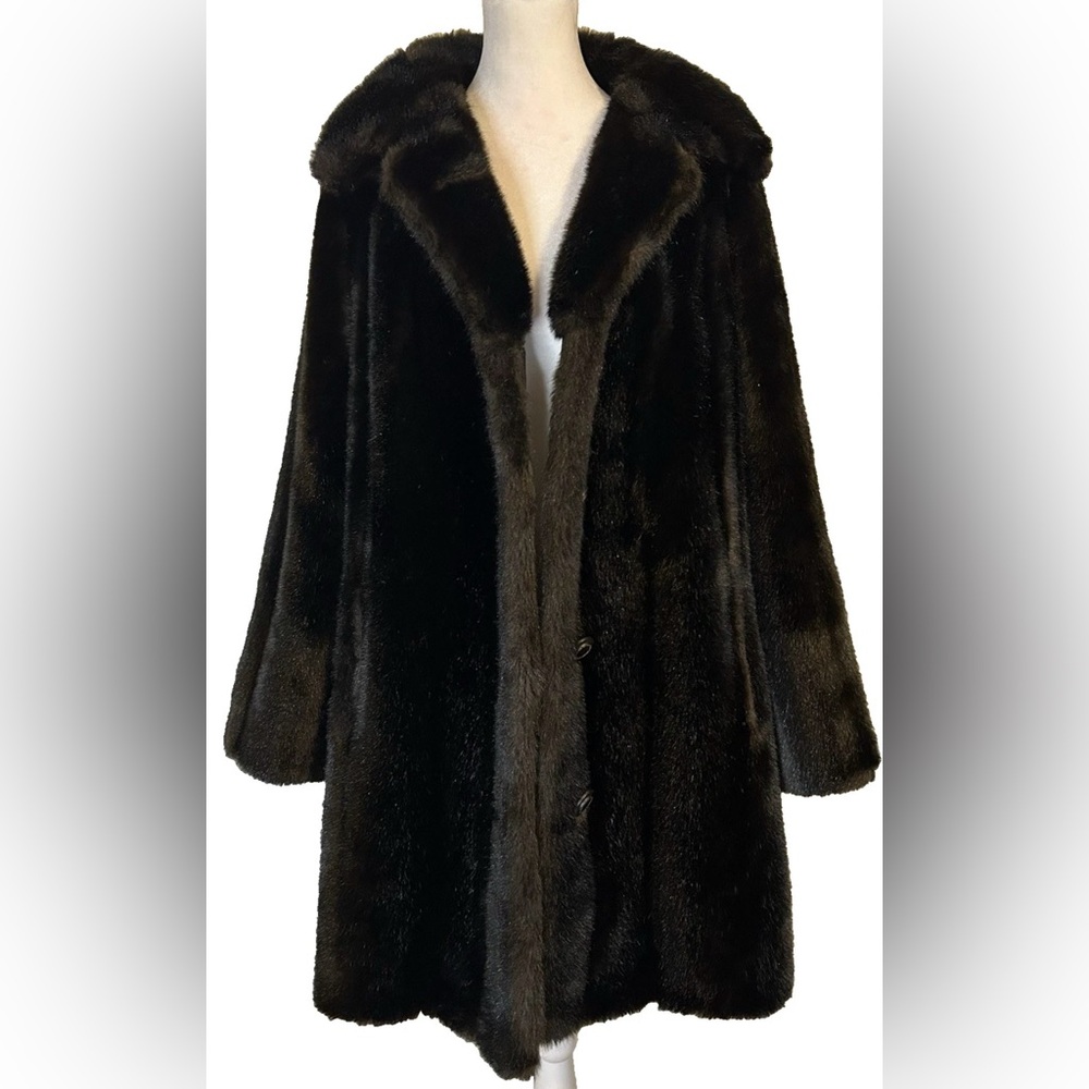 VTG Grandella II by Sportowne Women's Faux Fur Coat Black Brown Mink Car Coat